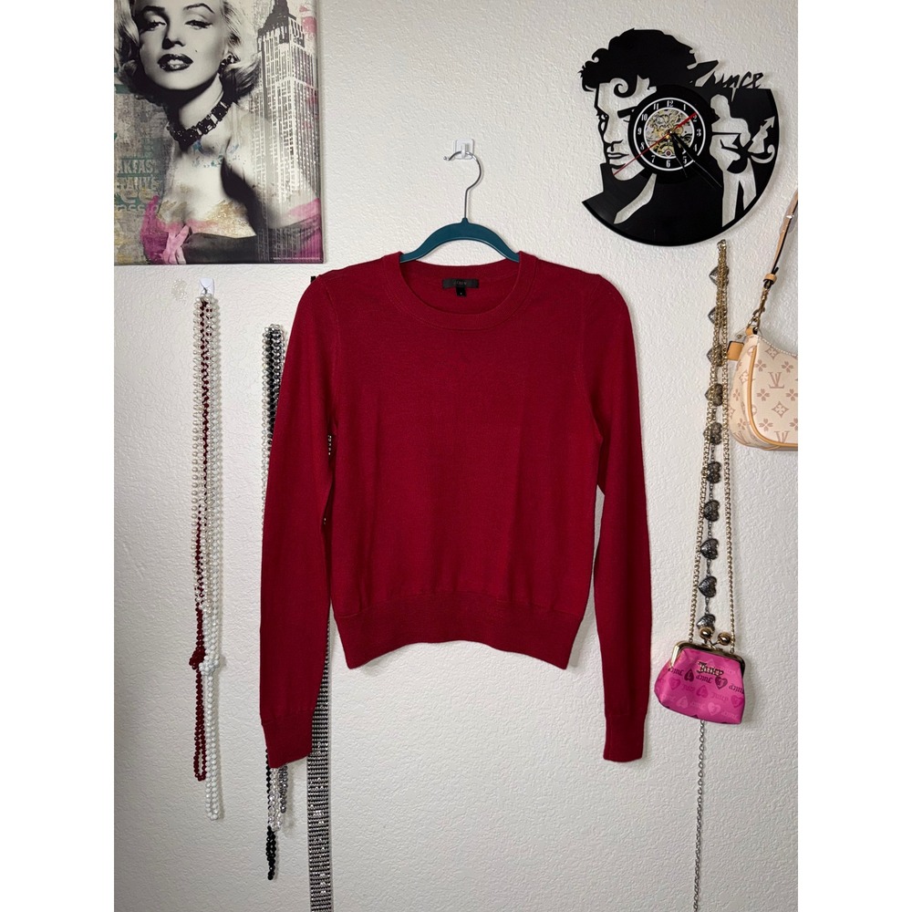 J.Crew Womens Red 100% Merino Wool Crewneck Sweater B7786 Small